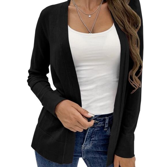 Open Front Lightweight Cardigan Sweater Sz Medium Black Othyroce - Picture 1 of 7